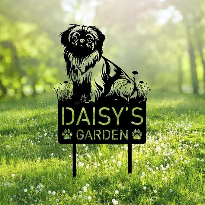 Custom Pekingese Dog Metal Memorial Garden Stake Personalized Pet Grave Marker Name Sign Remembrance Stake Decor Sympathy Dog Loss,Outdoor Statues for Yard Garden Lawn Patio Pathway Grave.