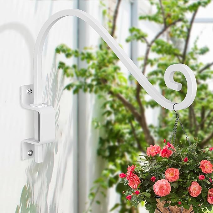 2 Pack 15" Swivel Plant Hangers Outdoor Wall Mount – Heavy Duty Metal Hanging Plant Bracket with 180° Rotation for Bird Feeder, Flower Basket, Lantern, Wind Chimes, Patio Garden Porch Decor (White)