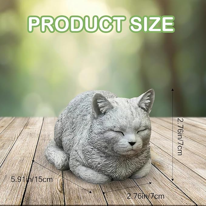 6 Inch Cat Garden Statues - Outdoor Decor for Patio Yard Art, Sleeping Cat Gifts for Women - Durable Grey Resin