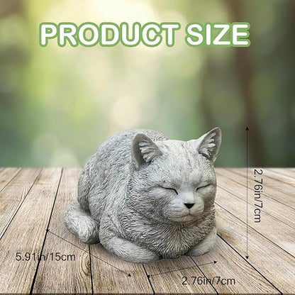 6 Inch Cat Garden Statues - Outdoor Decor for Patio Yard Art, Sleeping Cat Gifts for Women - Durable Grey Resin