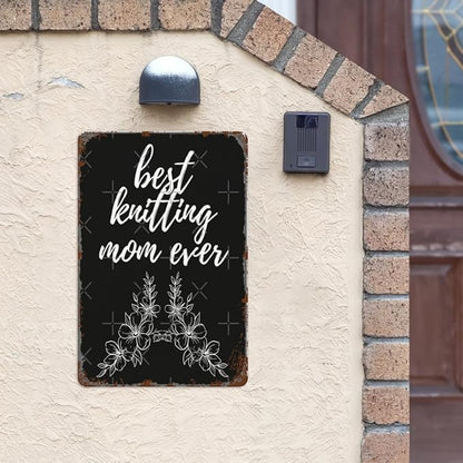 Retro Metal Tin Sign Copie De Best Knitg Mom Ever Funny Wall Decor for Home,Garden,Patio,Yard,Office,Vintage 8x12 Inches Room Decorations