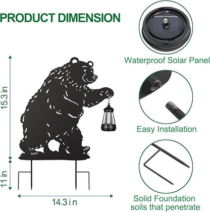 nawaza Bear Metal Garden Stakes Decorative 2Pack,Solar Lights Outdoor Garden Decor Stake,Birthday Gifts for Mom Women,Decorative Metal Housewarming Ornament for Lawn Patio Yard Pathway Black.