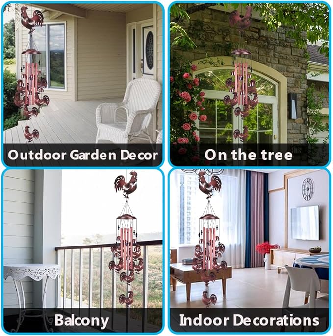 Chicken Wind Chimes for Garden, Home, Balcony, Yard, Outdoor Decoration, Gift Wind Bells, Memorial Wind Chime, Chicks Wind Catcher, Blessing WindChimes Gifts for Mom, Grandma, Family, Women, Friends