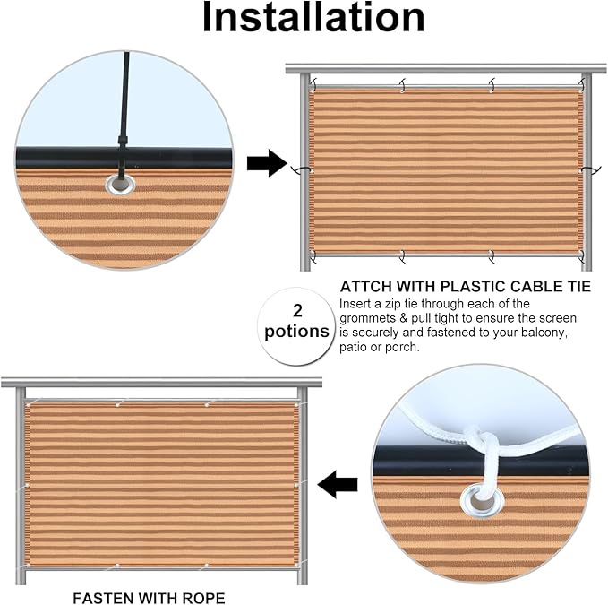 Eden's Decor Balcony Privacy Screen Brown/Khaki 3'x 4' Cover Mesh Windscreen Weather-Resistant UV Protection for Backyard Deck, Patio, Balcony, Pool, Porch, Fence, Railing, Gardening