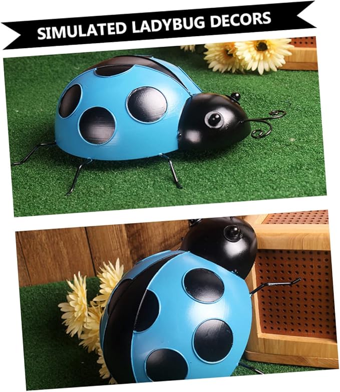 Kisangel 3pcs Simulated Ladybug Decor Iron Garden Ornaments for Outdoor Decoration for Yards and Patios Vibrant Colors for Home and Garden Aesthetics