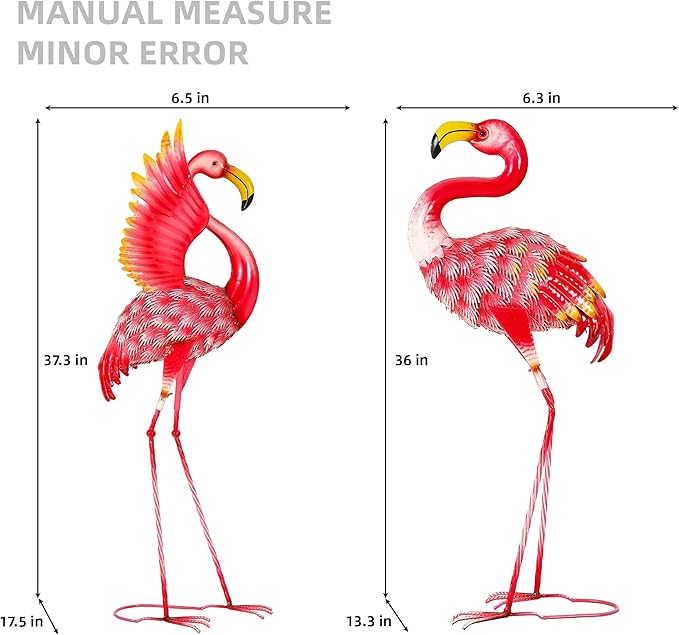 Extra-Large Flamingo Statue, 36.5" Handmade Metal Flamingo Yard Decor with Ground Stakes, Unique Outdoor Lawn Ornaments for Garden Patio, Vintage Pink Sculpture Gift for Housewarming Party