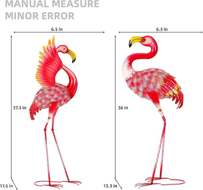 Extra-Large Flamingo Statue, 36.5" Handmade Metal Flamingo Yard Decor with Ground Stakes, Unique Outdoor Lawn Ornaments for Garden Patio, Vintage Pink Sculpture Gift for Housewarming Party