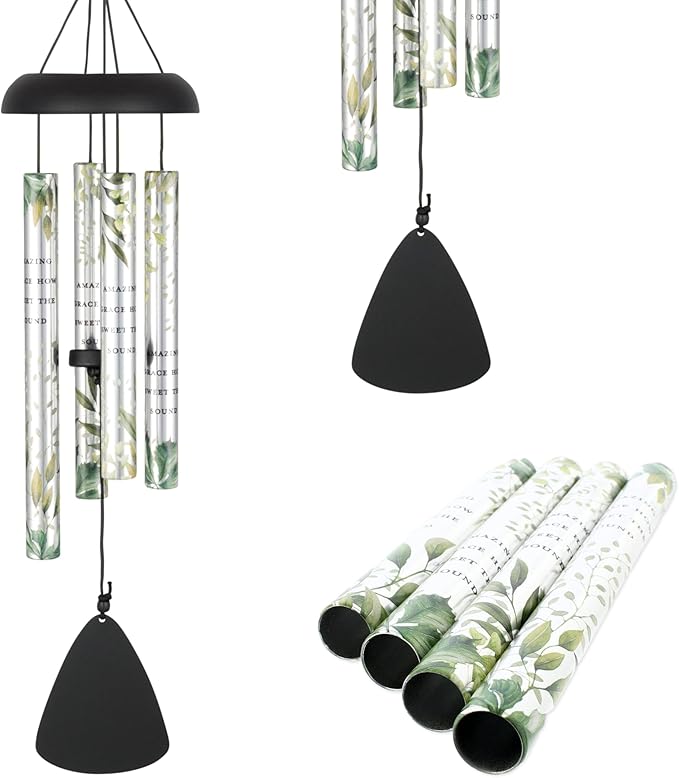 Carson 21" Memorial Windchime 'Amazing Grace How Sweet The Sound' Hymn - Wind Chime Funeral Gift for Loss of Loved One - Indoor Outdoor Decor - Garden Patio Porch Windchimes Wind Spinner