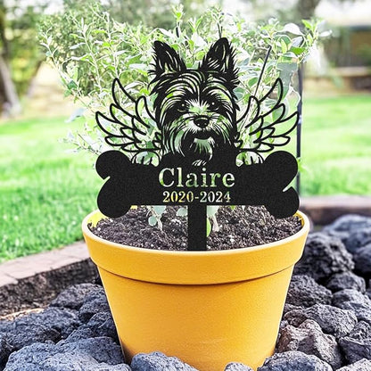 Custom Yorkshire Terrier Memorial Grave Marker Personalized Metal Dog Silhouette Statue Memorial Plaque Decorative Garden Stake for Outside Patio Yard Art Outdoor Decor Sign Lawn Ornament