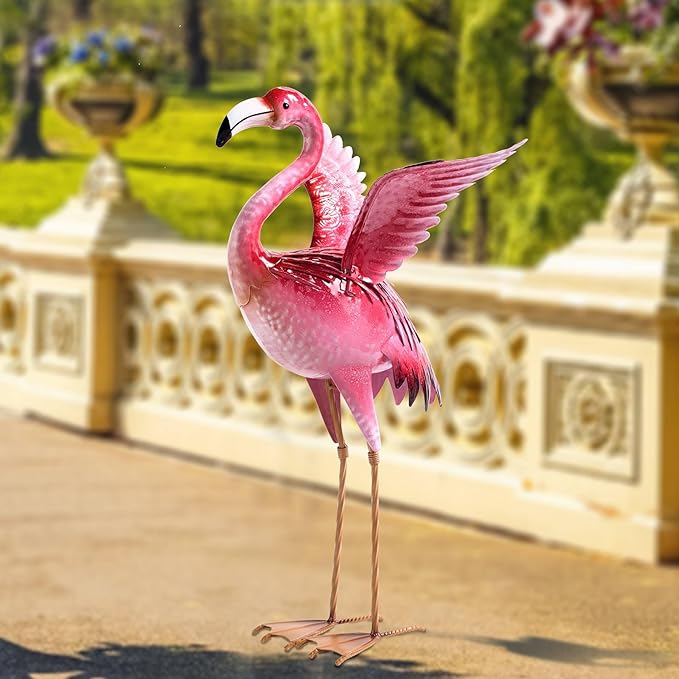 Natelf Garden Flamingo Statue and Sculptures, Outdoor Metal Bird Statues Yard Art, Pink Flamingos Lawn Ornament for Patio Backyard Porch Decorations