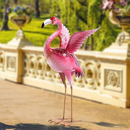 Natelf Garden Flamingo Statue and Sculptures, Outdoor Metal Bird Statues Yard Art, Pink Flamingos Lawn Ornament for Patio Backyard Porch Decorations