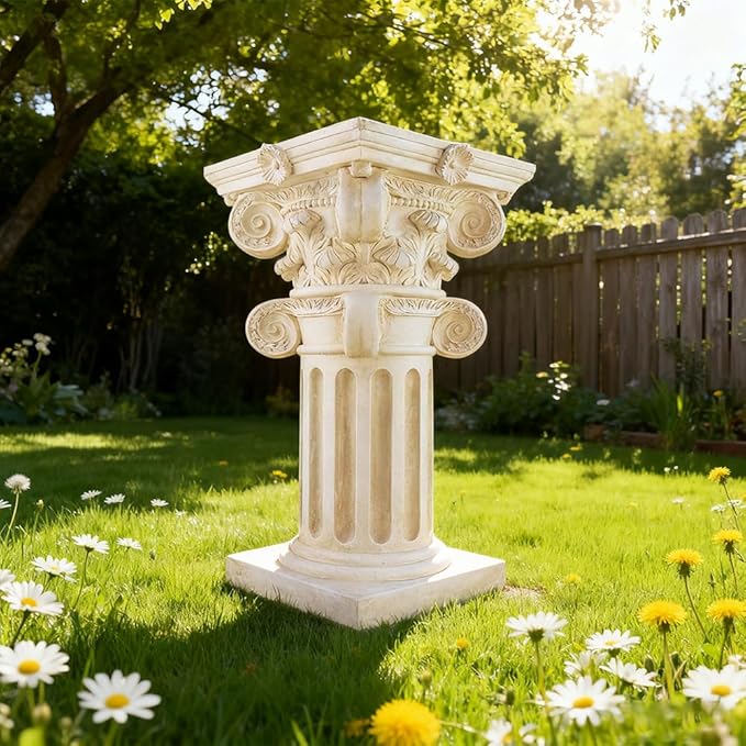 Decorative Roman Column Pedestal, English Rosette Indoor Outdoor Sculptural Garden Plinth Base Statue Riser, Weatherproof Sturdiness Plinth Base Statue Riser for Statues, Flower Pots, Decor, Cast Stone Resin (1451)