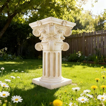 Decorative Roman Column Pedestal, English Rosette Indoor Outdoor Sculptural Garden Plinth Base Statue Riser, Weatherproof Sturdiness Plinth Base Statue Riser for Statues, Flower Pots, Decor, Cast Stone Resin (1451)