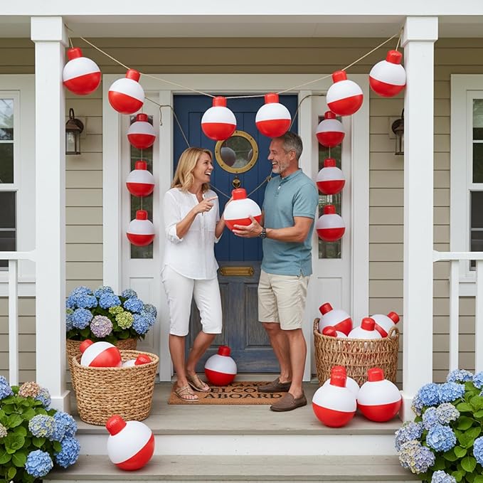 Jetec 6 Pcs 12 Inch Inflatable Fishing Bobber Balloons Decorations Outdoor Inflatable Red White Hanging Ornaments for Fishermen Birthday Party Yard Decoration Party Favors Supplies