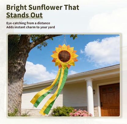 9KM DWLIFE Sunflower Windsock for Outside – 42 Inch Outdoor Windsock Hanging Decor | Durable Polyester Garden Wind Sock Flag for Yard, Patio, Deck, Porch Seasonal Decoration