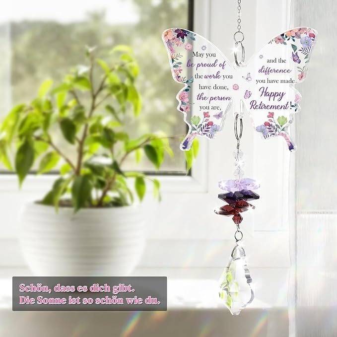 Funnli Retirement Gift for Woman Purple Crystal Window Hangings Decor, 2026 Retired Gifts, Retirement Gifts for Women Friends Coworkers Nurse Boss Employee Butterfly Acrylic Plaque