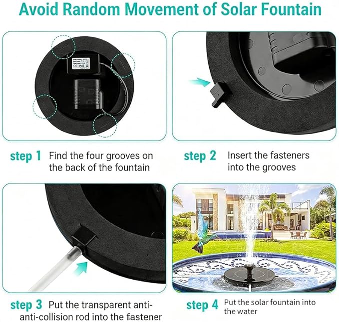9V 3.5W Solar Bird Bath Fountain Pump, Solar Fountain Water Pump, Free Standing Solar Panel Spray Sprinkler Head for Bird Bath Garden