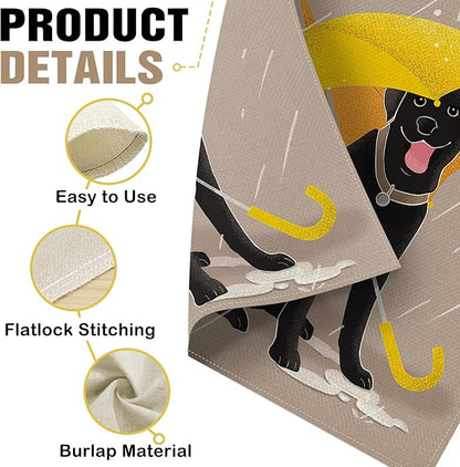 Dyrenson Welcome Black Labrador Dog Decorative Garden Flag, Yellow Umbrella Rainy Yard Outside Home Decoration Pet Lover Gift, Paw Print Seasonal Burlap Outdoor Small Decor Double Sided 12 x 18