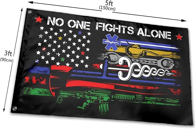 No One Fights Alone Flag 3 X 5 Ft Polyester with Brass Grommets For Lawn Patio Yard Garden Home Outdoor Decor Fade Resistant Banner