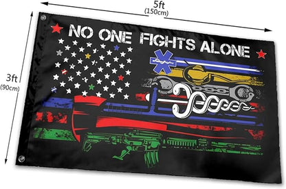 No One Fights Alone Flag 3 X 5 Ft Polyester with Brass Grommets For Lawn Patio Yard Garden Home Outdoor Decor Fade Resistant Banner