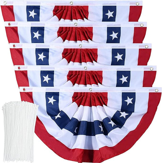 American Flag Bunting Patriotic Pleated Fan Flag USA Flags with Brass Grommets and Zip Ties for 4th of July Memorial Day Decoration Outdoor (5, 3x6 Feet)