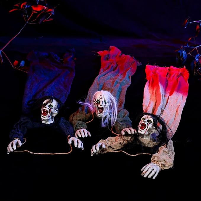 3 Pack Halloween Decorations Outdoor,Hanging Ghost Spooky Skeletons Decor Supplies, Creepy Haunted House Flying Halloween Decoration with Yard Tree Porch Garden Party Décor Indoor