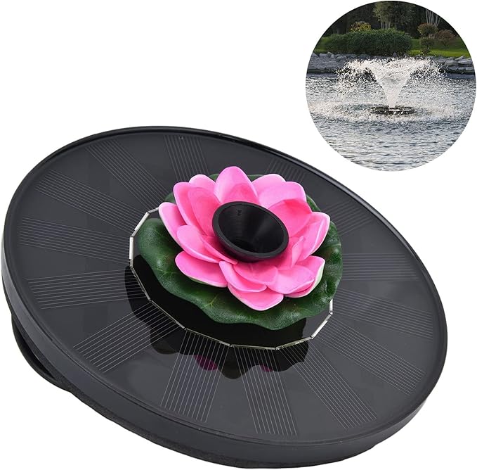 Solar Powered Fountain Water Pump, Floating Mini Solar Fountain with 4 Spray Styles, 16cm Diameter - Environmentally Friendly, Easy Setup, Ideal for Birdbaths Garden Ponds (Lotus 2)