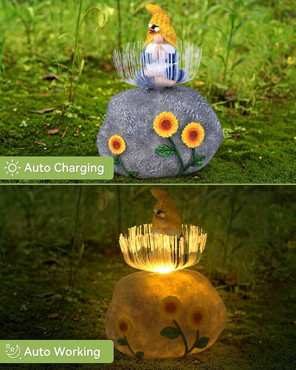 FREECUBE Gnome Garden Decor, Outdoor Solar Garden Statue with Light, Funny Gnome Outdoor Garden Decor for Outside Solar Gnomes Decorations for Yard, Patio, Balcony, Garden