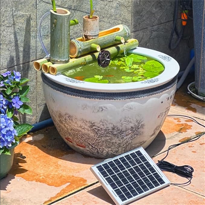 Bamboo Water Fountain with Solar Pump, Outdoor Freestanding Fountains Japan Garden Waterfall Outdoor Water Fountain Spout,Without Tank,25cm,Creativity,