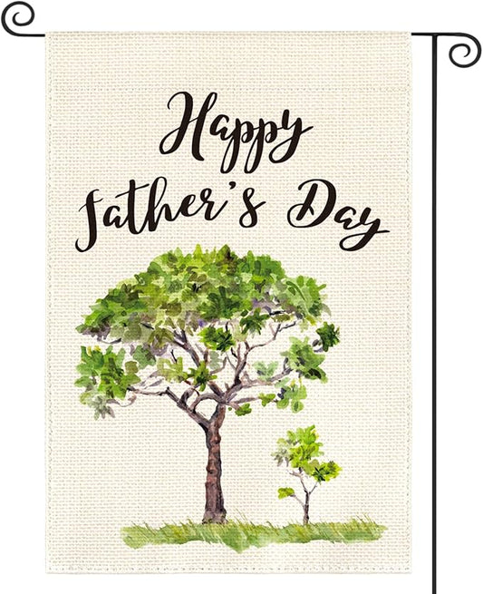 AVOIN Happy Father's Day Watercolor Tree Garden Flag Vertical Double Sided, Holiday Party Flag Yard Outdoor Decoration 12.5 x 18 Inch