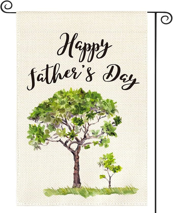 AVOIN Happy Father's Day Watercolor Tree Garden Flag Vertical Double Sided, Holiday Party Flag Yard Outdoor Decoration 12.5 x 18 Inch