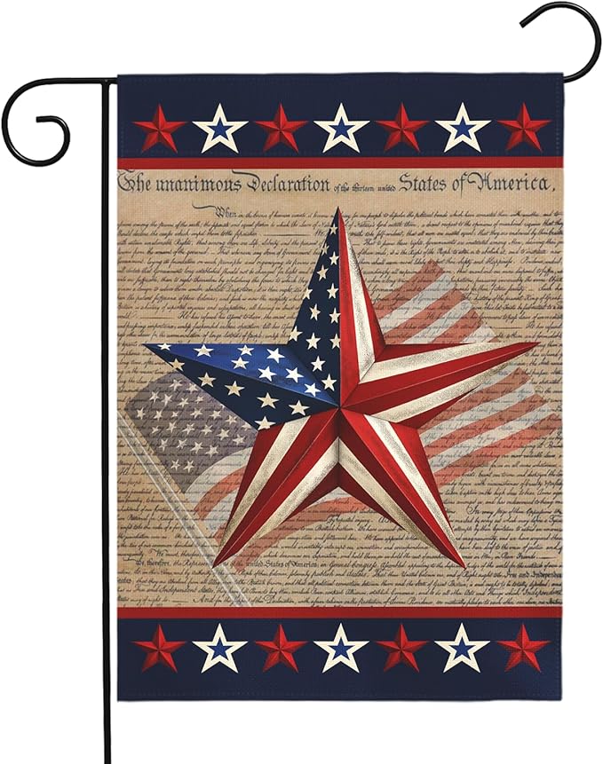 Patriotic Garden Flag American Star Freedom Independence Day Theme Yard Flags Lawn Porch July Fourth 4th of July Memorial Day House Banners Double Side Home Decoration 12x18 Inch