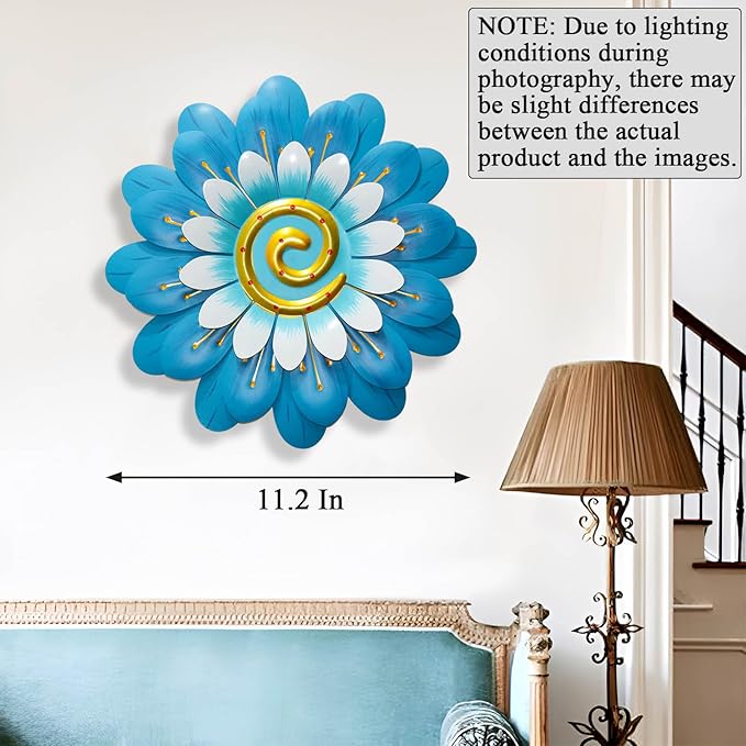 Metal Flowers Wall Decor Indoor Outdoor Metal Wall Art for Home Farmhouse Living Room Bedroom Bathroom Garden Decorations - Blue