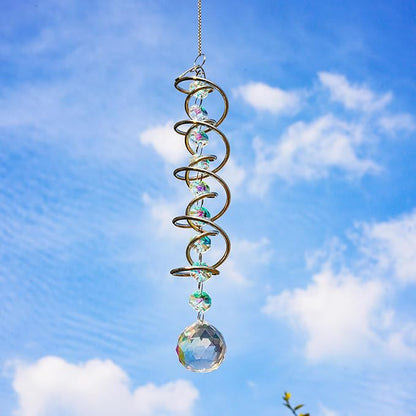 H&D HYALINE & DORA 20.5in Crystal Sun Catcher,Colorful Hanging Suncatcher with Octagonal Beads and Chain,Gazing Ball Spiral Tail,Rainbow Crystals for Indoor Outdoor Garden Decoration