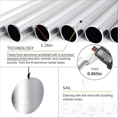 ASTARIN Premium 45-Inch Deep Tone Wind Chimes with 6 Metal Tubes - Elegant Memorial Chime for Mom, for Housewarming and Christmas Silver