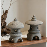 Miniature Pagoda Figurines Japanese Style Zen Garden Decor Set 2Pcs Waterproof Stone Lanterns for Bonsai Outdoor Garden Landscaping