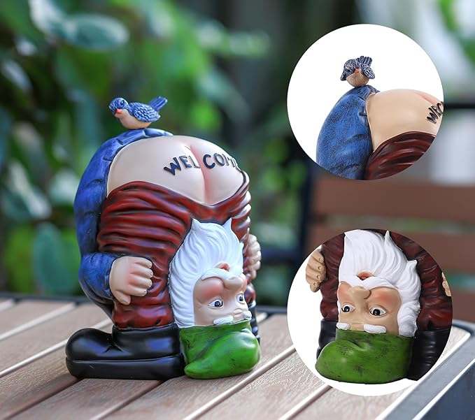 Garden Gnome Statue, Garden Decor,Gnomes Decorations for Yard, Funny Bird Welcome Figurines for Outdoor Patio, Lawn, Yard Art Decoration