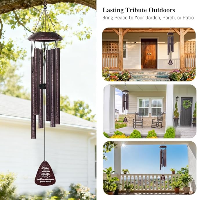 Memorial Wind Chimes for Loss of Loved One – Sympathy Wind Chime with Saying “Listen to The Wind” – Remembrance Bereavement Gift for Garden, Patio, or Outdoor Decor