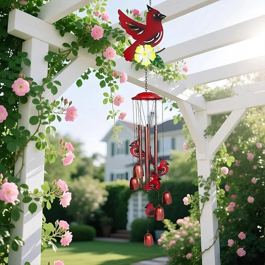 HONGLAND Wind Chimes for Outside,34" Hanging Metal Cardinal Windchimes Outdoor,Unique Memorial Wind Chimes for Mom/Grandma,Home Decorative Ornaments for Garden, Patio, Yard Decor