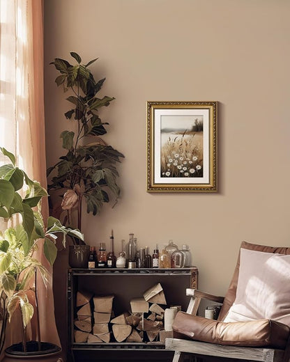 ARPEOTCY Vintage Gold Framed Wall Art, Wildflower Field Paintings, Floral Aesthetic Canvas Picture Prints Artwork with Frame, Classical Victorian Wall Decor for Living Room Bathroom Bedroom 11x14 inch