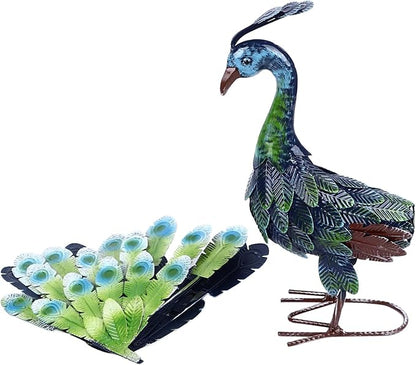 Metal Peacock Statue, Realistic Peacock Sculpture with Intricate Feather Details, Weatherproof Iron Garden Decor for Outdoor Lawn or Indoor Living Room Display