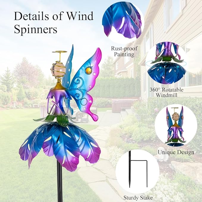 Wind Spinner Outdoor,Waterproof Garden Windmill Spinners,Kinetic Metal Sculpture for Outdoor Yard Lawn Patio Decorations
