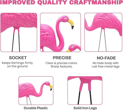 4E's Novelty 4 Pink Flamingos Yard Decorations - Extra Large 24" Flamingos Yard Ornaments - Pink Flamingos for Yard Sculptures & Statues - Lawn Flamingos Outdoor Garden Decor, Weather Resistant