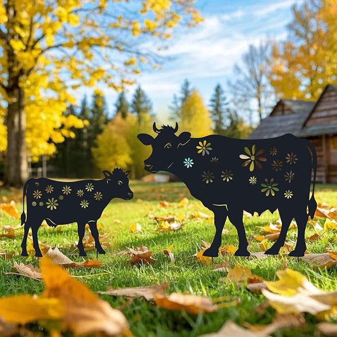 Cow Metal Stakes Garden Decor,Gifts for Women/Men/Cow Lovers,Black Silhouette Statues Outdside Decoration for Summer Garden Decor,Patio,Lawn,Backyard,Pathway,Forests,Walkway