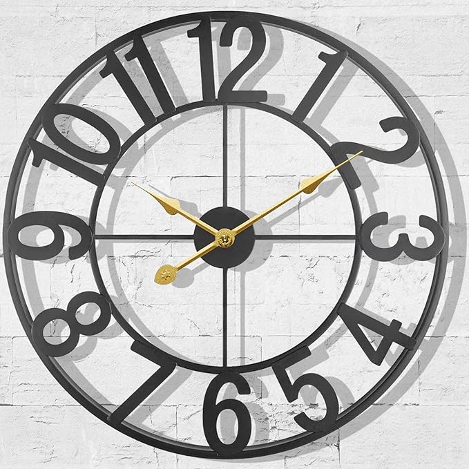 Large Outdoor Clock, Patio Decorative Wall Clock Silent Non Ticking Battery Operated, 20 Inch Modern Black Metal Clock for Pool Area, Living Room, Farmhouse, Kitchen