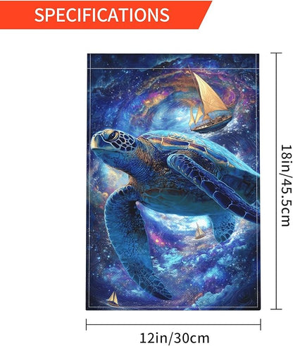 Galaxy Turtles Garden Flag Seasonal Double Sided 12 x 18 Inch Small Yard Flag for Indoor Outdoor Decor Holiday All Seasons