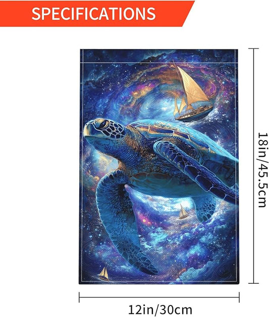 Galaxy Turtles Garden Flag Seasonal Double Sided 12 x 18 Inch Small Yard Flag for Indoor Outdoor Decor Holiday All Seasons