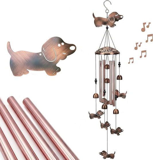 Dachshund Wind Chimes for Outside Wiener Dog Wind Chimes, Memorial Birthday Dachshund Gifts for Women Men, Metal Sausage Dog Wind Chimes for Patio Garden Outdoor Decor