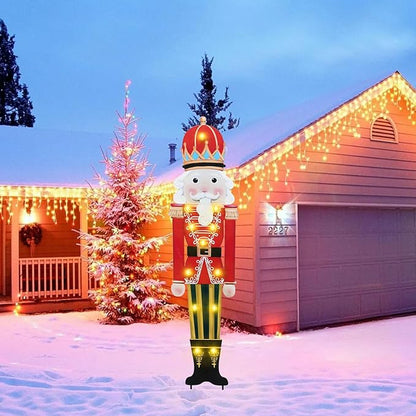 WONDER GARDEN Christmas Metal Yard Stakes, Lighted Nutcracker Soldier Garden Stake Yard Signs, Outdoor Christmas Decorations for Lawn Party Outside Decor