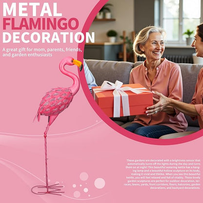 Pink Flamingo Garden Statue Outdoor Decoration, Metal Yard Art Lawn Ornament, Suitable for Backyard Pond, Patio, Porch Outdoor Decor (Large Size)
